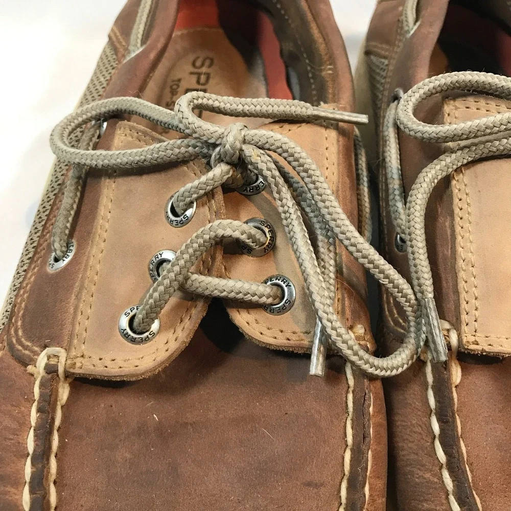 Sperry‎ Top-Sider Billfish Boat 3-Eye Tan/Beige Leather Lace Up Shoes Mens 9.5 M